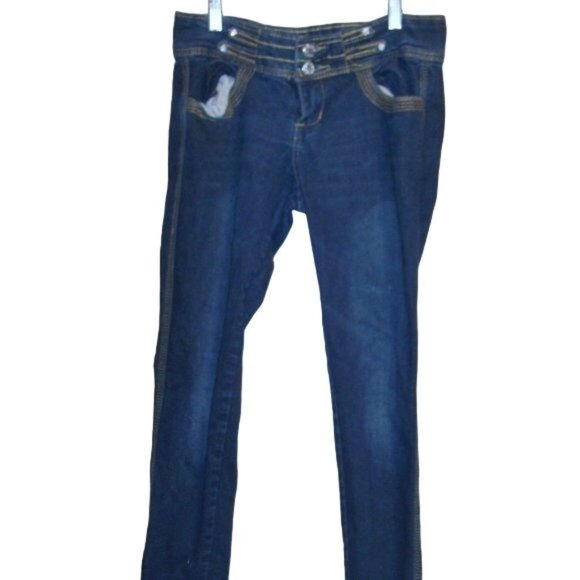Cleo Blue 7 Junior Skinny Rhinestone Accent Jeans - Picture 1 of 2